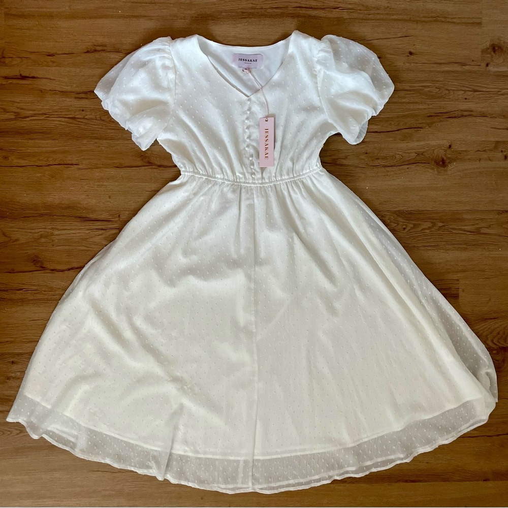 Brand New, Never Worn Jessa Kae 1XL White, Ruffle Dress